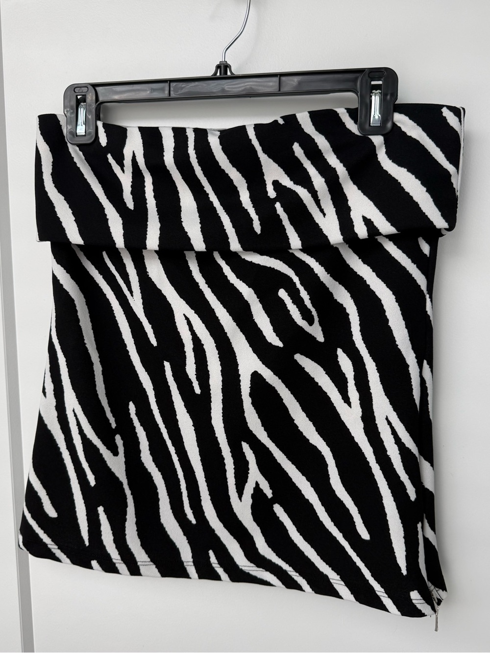 Zebra Print Strapless Tube Top Size Large Black White Stretch